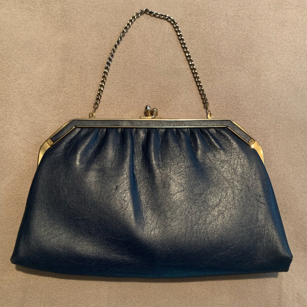 Vintage Dark Blue Leather Clutch